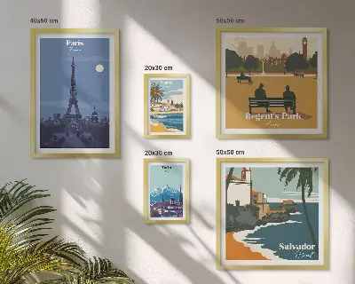Set of 5 wall art pieces European retro icon cities
