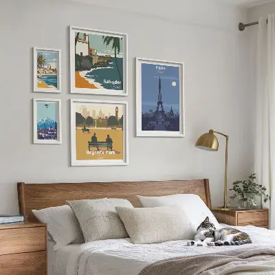 Set of 5 wall art pieces European retro icon cities