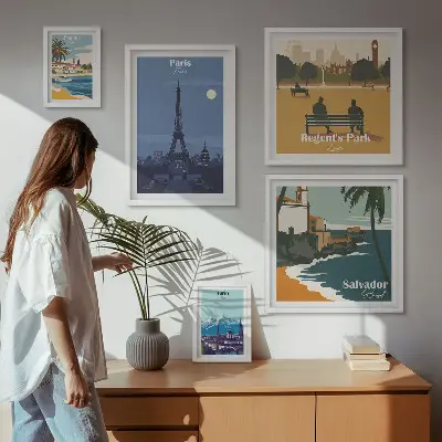 Set of 5 wall art pieces European retro icon cities