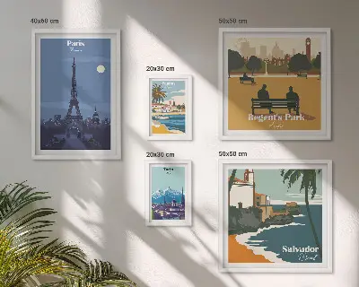 Set of 5 wall art pieces European retro icon cities