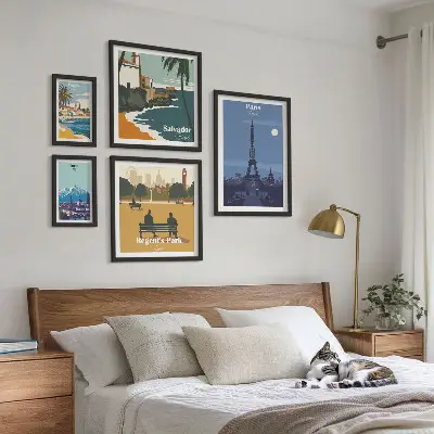 Set of 5 wall art pieces European retro icon cities