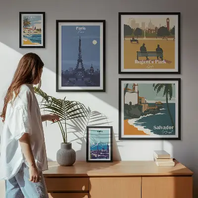 Set of 5 wall art pieces European retro icon cities