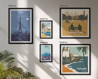 Set of 5 wall art pieces European retro icon cities