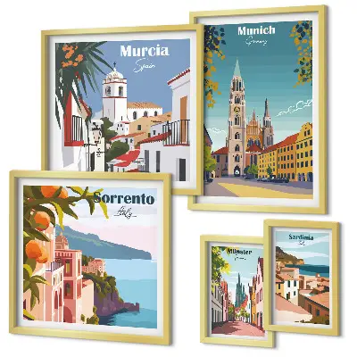 Framed photo set European cities architecture