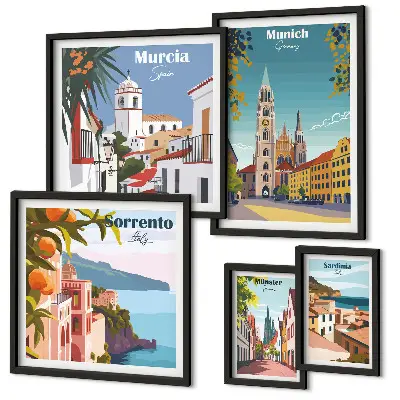 Framed photo set European cities architecture