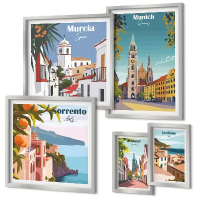 Framed photo set European cities architecture