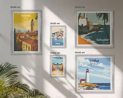 Set of 5 wall art pieces City landscapes with lanterns