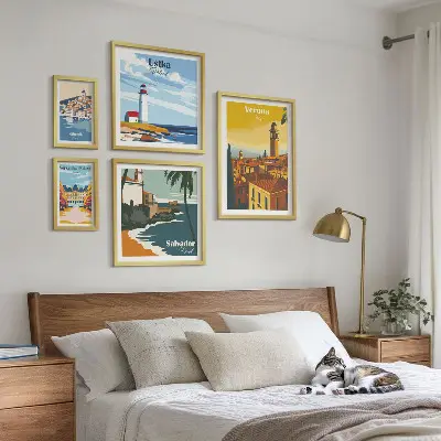 Set of 5 wall art pieces City landscapes with lanterns