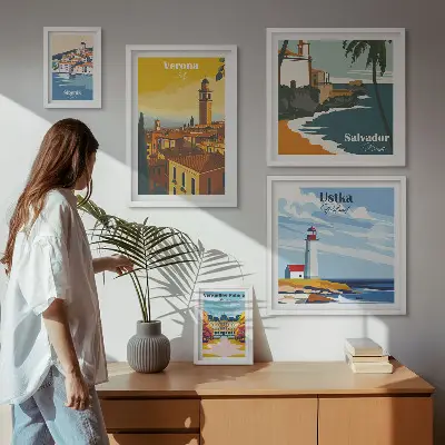 Set of 5 wall art pieces City landscapes with lanterns
