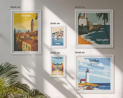 Set of 5 wall art pieces City landscapes with lanterns