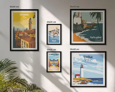 Set of 5 wall art pieces City landscapes with lanterns