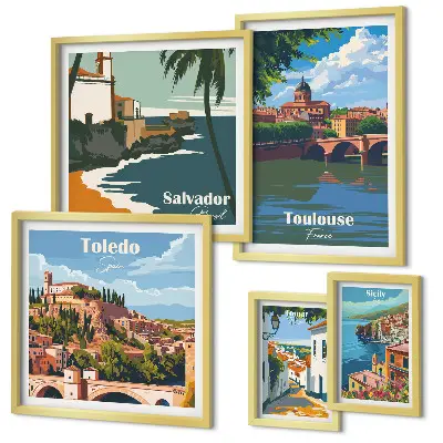 Framed photo set European cities views landscapes