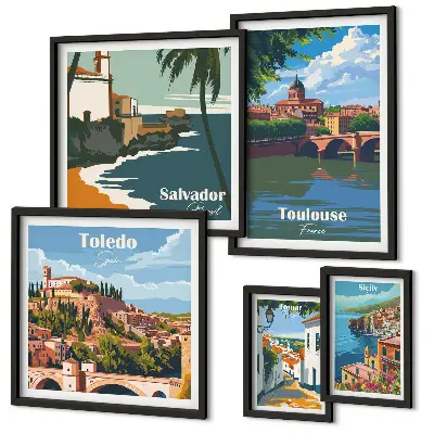 Framed photo set European cities views landscapes