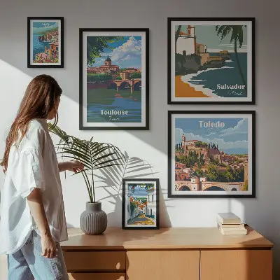 Framed photo set European cities views landscapes
