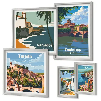 Framed photo set European cities views landscapes