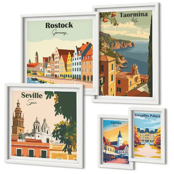Set of 5 wall art pieces Landscapes of European cities