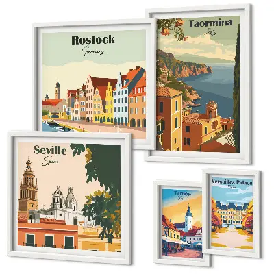 Set of 5 wall art pieces Landscapes of European cities