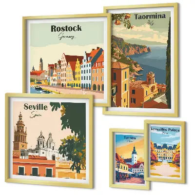 Set of 5 wall art pieces Landscapes of European cities