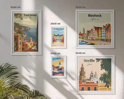 Set of 5 wall art pieces Landscapes of European cities
