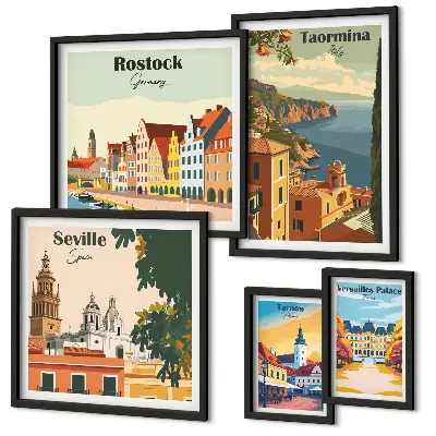Set of 5 wall art pieces Landscapes of European cities