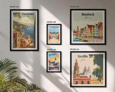 Set of 5 wall art pieces Landscapes of European cities
