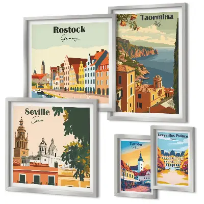 Set of 5 wall art pieces Landscapes of European cities