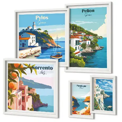 Set of 5 wall art pieces Landscapes of the Greek islands