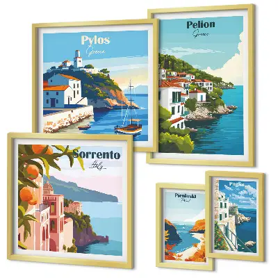 Set of 5 wall art pieces Landscapes of the Greek islands