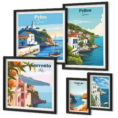 Set of 5 wall art pieces Landscapes of the Greek islands