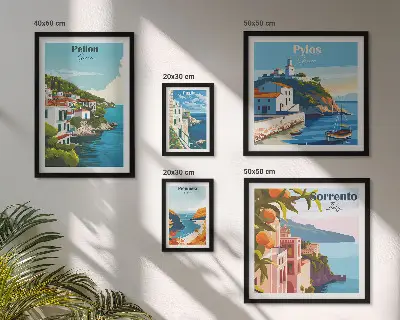 Set of 5 wall art pieces Landscapes of the Greek islands
