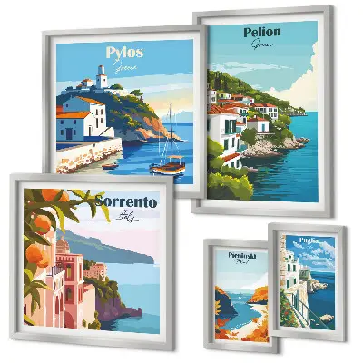 Set of 5 wall art pieces Landscapes of the Greek islands