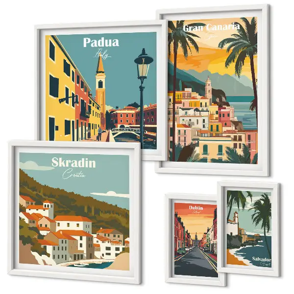 Set of 5 wall art pieces Landscapes of European cities