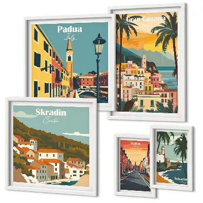 Set of 5 wall art pieces Landscapes of European cities
