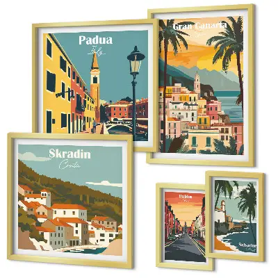 Set of 5 wall art pieces Landscapes of European cities