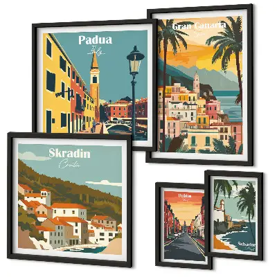 Set of 5 wall art pieces Landscapes of European cities