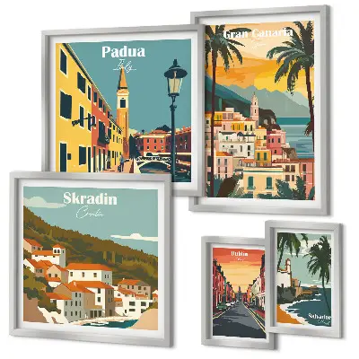 Set of 5 wall art pieces Landscapes of European cities