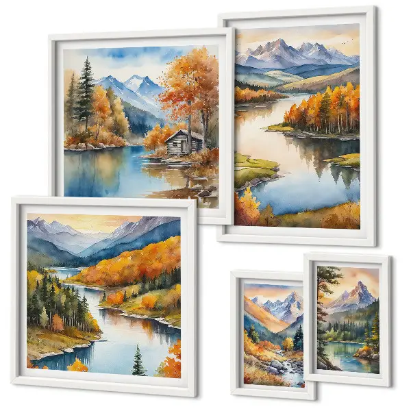 Mountain rivers autumn trees wall art set of 5 pieces