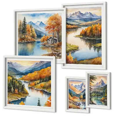 Set of 5 wall art pieces Mountain rivers autumn trees