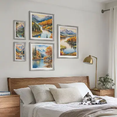 Set of 5 wall art pieces Mountain rivers autumn trees