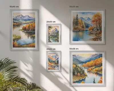Set of 5 wall art pieces Mountain rivers autumn trees