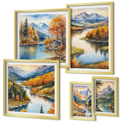 Mountain rivers autumn trees wall art set of 5 pieces