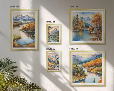 Set of 5 wall art pieces Mountain rivers autumn trees