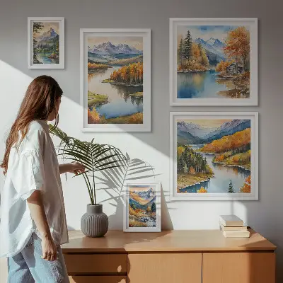 Set of 5 wall art pieces Mountain rivers autumn trees