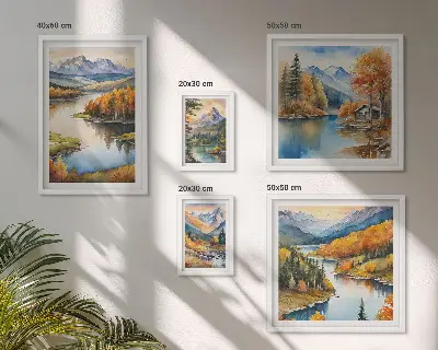 Set of 5 wall art pieces Mountain rivers autumn trees