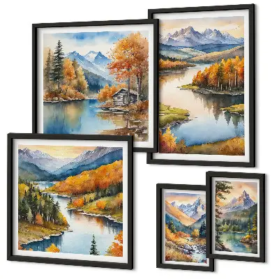 Set of 5 wall art pieces Mountain rivers autumn trees