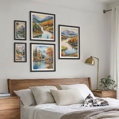 Set of 5 wall art pieces Mountain rivers autumn trees