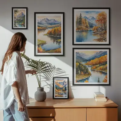 Mountain rivers autumn trees wall art set of 5 pieces