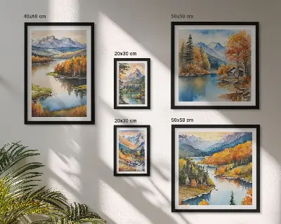 Set of 5 wall art pieces Mountain rivers autumn trees