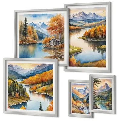 Set of 5 wall art pieces Mountain rivers autumn trees