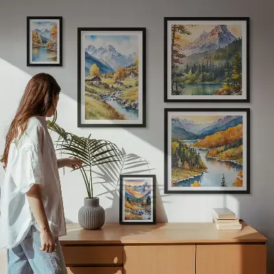 Mountain landscapes of the river valley gallery wall
